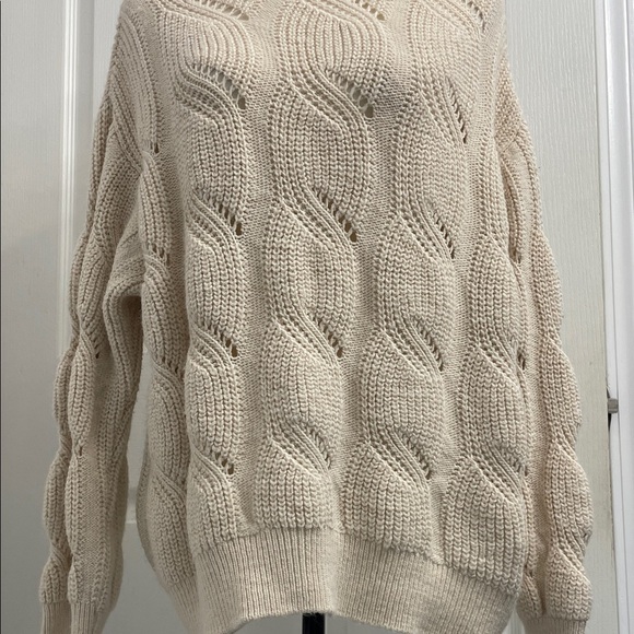 Evolution by Cyrus Cable Knit Cream Turtleneck Long Sleeve Sweater Sz M - Picture 4 of 11